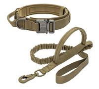Dog Leash Military Tactical Dog Collar Leash Medium Large Dog Collars Lead For German Shepard Dog Walking Lead(Dark Khaki,XL)