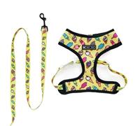 Dog Leash Nylon Dog Collar Harness Leash No Pull Escape Proof Pet Collar Leash Set Print Pet Collars With Bowtie Pet Leash(Yellow,38-41cm)