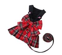 Dog Leash Pet Harness Vest Dress Lead Set With Tutu Lace Skirt Party Dog Collar Costume Adjustable Collar Leash Set Pet Leash(Rosso,35cm)