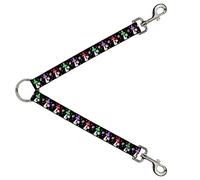 Dog Leash Splitter Happy Mushrooms with Stars Black Multi Color 1 Foot Long 1 Inch Wide