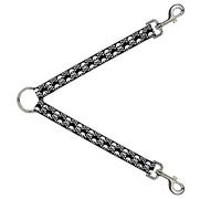 Dog Leash Splitter Skull Cross Bones Staggered Black White 1 Foot Long 1 Inch Wide