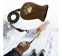 Dog Leash with Built-in Thermal Mitten, Hand Warmer Gloves for Dog Walking, No More Freezed Hand When Walking Dogs in Winter, Ultimate Thermal &Waterproof, Naked Leashing, for Pet Lover (Brown,1)