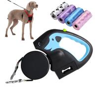 Dog Leash with Double Handle, 9.8ft Long, No Tangle Training Leash with LED Light & Poop Bag Dispenser for Obedience Training