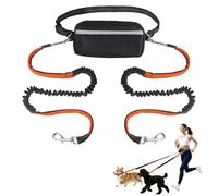 Dog Leash with Reflective Waist Pouch, 360° Rotatable Double Dog Lead Retractable Leashes for Pet Walking Running Training Jogging