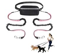 Dog Leash with Reflective Waist Pouch, 360° Rotatable Double Dog Lead Retractable Leashes for Pet Walking Running Training Jogging