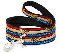 Dog Leash Wonder Woman Logo Stripe Stars Red Gold Blue White 4 Feet Long 0.5 Inch Wide