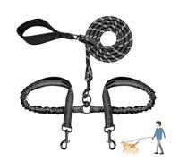 Dog Leashes, Double Dogs Leash for Two Dogs, Heavy Duty Bungee Dog Leash Shock Absorbing Reflective Leashes with Two Extra Traffic Handles for Walking 2 Dogs