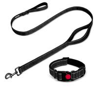 Dog Leashes for Large Dogs Heavy Duty, Double-Sided Reflective Dog Leash for Large Dogs Walking, Padded Handle Nylon Reinforced Reflective Buckle Dog Collar, Black, Large, 6FT