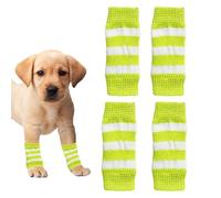 Dog Leg Warmers,4PCS Winter Soft Warm Strip Pattern Dog Leg Sleeves,Knitted Dog Elbow Protector Elastic Pet Leg Hock Protectors for Kitten Puppy Small Dogs Cats (Green, M)