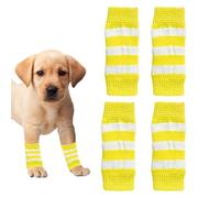 Dog Leg Warmers,4PCS Winter Soft Warm Strip Pattern Dog Leg Sleeves,Knitted Dog Elbow Protector Elastic Pet Leg Hock Protectors for Kitten Puppy Small Dogs Cats (Yellow, L)