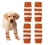 Dog Leg Warmers,4PCS Winter Soft Warm Strip Pattern Dog Leg Sleeves,Knitted Dog Elbow Protector Elastic Pet Leg Hock Protectors for Kitten Puppy Small Dogs Cats (Red, S)