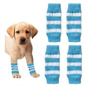 Dog Leg Warmers,4PCS Winter Soft Warm Strip Pattern Dog Leg Sleeves,Knitted Dog Elbow Protector Elastic Pet Leg Hock Protectors for Kitten Puppy Small Dogs Cats (Blue, L)