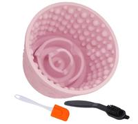 Dog Lick Bowl with Brush and Scraper, Anxiety Relief Silicone Slow Feeder Treat Dispenser, Anti-chocking Pet Dish, Non-Slip Interactive Entertainment Dog Puzzle Toy for Medium & Large-Pink
