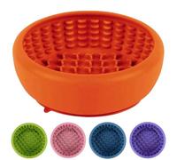 Dog Lick Bowl, ZOURYNUA Non-Slip Slow Feeder Dog Bowls, Enrichment Licking Mat for Distraction, Anxiety Relief Treat Dispenser Freezer, BPA Free Silicone & Dishwasher Safe (Orange, Small)