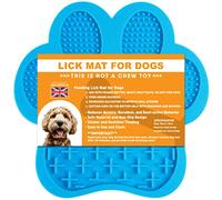 Dog Lick Mat (18 cm) Large multi-section : Slow down your Dog's eating : Use with Dog Peanut Butter, liver, gravy etc : Feeding bowl replacement - Food Safe Silicone (Blue Paw)
