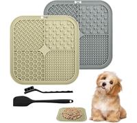 Dog Lick Mat for Cats 2 Pcs - Silicone Slow Feeding Licking Pads with Suction Cups, Non-Slip Anti-Choke Mat for Anxiety Relief Boredom Pet Calming Enrichment Training (Grey,Beige)