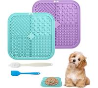 Dog Lick Mat for Cats 2 Pcs - Silicone Slow Feeding Licking Pads with Suction Cups, Non-Slip Anti-Choke Mat for Anxiety Relief Boredom Pet Calming Enrichment Training (Green,Purple)