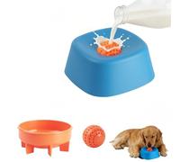 Dog Licking Bowl with Ball - Liquid Treat Feeding Bowls Slow Feed for Yoghurt/Yogurt/Fruit Puree/Bone Broth, ABS Material Non Spill Dog Bowl Boredom Busters Lick Toy, Easy to Clean - Blue