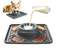 Dog Licking Bowl with Ball, Slow-feeding Bowl For Dogs With Non-Slip Lick Mat, The anti-spill ball design is suitable for wet food, Anxiety Relief &Digestive Care (Gray)