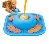 Dog Licking Bowl with Rolling Ball, Interactive Enrichment Toy Anti-Glutton Non-Slip Licking Mat and 2 in 1 Dog Bowl for Small, Medium and Large (Blue)