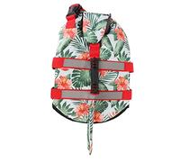 Dog Life Jacket Hawaiian Style Reflective Stripe Loop and Hook Design Superior Buoyancy Pet Life Preserver for Emergency Swimming Boating Beach (S)