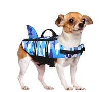 Dog Life Jacket - High - Buoyancy Light - Weighted Camouflage Color Cute Shark with Strong Rescue Handle and Leash Ring for Your Furry Water Companion