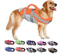 Dog Life Jacket, Ripstop Life Vest, Pet Floatation Vest Saver Safety Swimsuit Preserver with Rescue Handle Reflective Stripes for Small Medium Large Dogs for Pool, Beach, Boating,Orange,XL