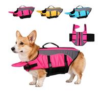 Dog Life Jacket with Chin Float, Adjustable Dog Swim Vest With Chin Float, Rescue Handle, High Buoyancy Leash D-Ring & Breathable Mesh for Boating, Swimming and Pool (Red,XS)