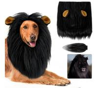Dog Lion Mane Tail Costume Set for Medium to Large Sized Dogs, Pet Lion Wig Clothes with Ears for Halloween Birthday Holiday Party(Black, Medium)