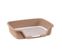 Dog Litter Box Plastic, 2 Layered System Puppy Tray, Mesh Potty Trays with Invisible Handle Grate, Indoor Pott Pot for Balcony Apartment(Brown)