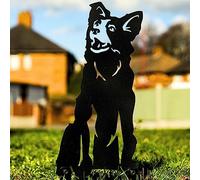 Dog Loss Garden Memorial Stone Border Collie Australian Shepherd Statue Pet Grave Plaque Gift Metal Outdoor Ornament Ashes Urn Headstone Personalised Sculpture (Black, Blue, Grey Collie - Black Paint)