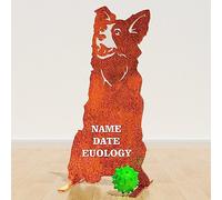Dog Loss Garden Memorial Stone Border Collie Australian Shepherd Statue Pet Grave Plaque Gift Metal Outdoor Ornament Ideas Ashes Urn Headstone Sculpture (Peronalised Collie Statue - Natural Oxidised)