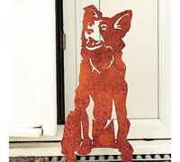 Dog Loss Garden Memorial Stone Border Collie Australian Shepherd Statue Pet Grave Plaque Gift Metal Outdoor Ornament Sympathy Ashes Urn Headstone Sculpture (Red, Gold, Brown Collie - Natural Oxidised)