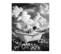 Dog Lover Beagle in Floral Meadow Bathtub Surreal Wall Art Print Artery8 Grey W24 inch x H32 inch