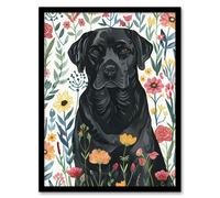 Dog Lover Black Labrador in Wildflower Field Framed Wall Art Artery8 Black A4