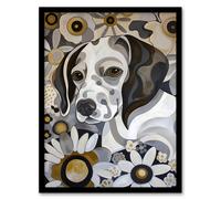 Dog Lover Cute Puppy Abstract Floral Pet Portrait Framed Art Print Artery8 Grey A4