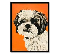 Dog Lover Cute Shih Tzu Vibrant Orange Portrait Framed Wall Art Artery8 Orange W12 inch x H16 inch