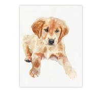 Dog Lover Golden Retriever Puppy Soft Watercolour Wall Art Print Artery8 Beige W24 inch x H32 inch