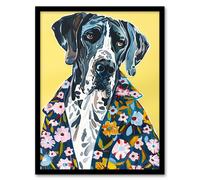 Artery8 Dog Lover Great Dane in Floral Hawaiian Shirt Living Room Artwork Framed Wall Art Print A4