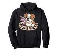 Dog Lover T-Shirt Funny Bulldog Boba Coffee Addict Mom Dad Pullover Hoodie