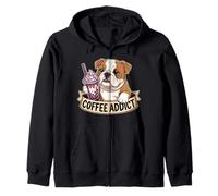 Dog Lover T-Shirt Funny Bulldog Boba Coffee Addict Mom Dad Zip Hoodie