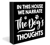 Dog Lover Wooden Box Sign in This House We Narrate the Dog's Thoughts Desk Decorative Wooden Sign Home Farmhouse Decor for Desk Table Shelf 5x5 Inch(BLACK)