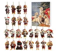 Dog Lovers Christmas - 24 Days Dog Drinking Coffee Jewellery Holiday Advent 2D Acrylic Flat Animal Charm for Christmas Tree Window Car Interior Mirror Decoration Party Thank You