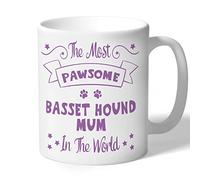 Dog Lovers Collection Basset Hound Mum Mug Pawsome Gifts (Lilac Print) for Women Lover Owner Present Ceramic 10oz/300ml