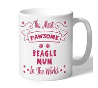 Dog Lovers Collection Beagle Mum Mug - Pawsome - Beagle Gifts (Raspberry Print), White