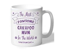 Dog Lovers Collection Cavapoo Mum Mug Personalised- Pawsome - Cavapoo Gifts (Lilac Print)