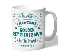 Dog Lovers Collection Golden Retriever Mum Mug Personalised- Pawsome - Golden Retriever Gifts (Teal Print)