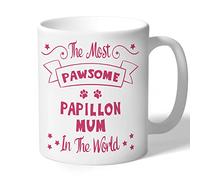 Dog Lovers Collection Papillon Mug Pawsome Gifts (Raspberry Print) for Women Lover Owner Present Ceramic 10oz/300ml