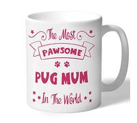 Dog Lovers Collection Pug Mum Mug Pawsome Gifts for Women Lover Owner Present Ceramic 10oz/300ml (Raspberry Print)