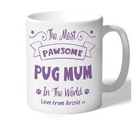 Dog Lovers Collection Pug Mum Mug Personalised - Pawsome - Pug Gifts (Lilac Print)